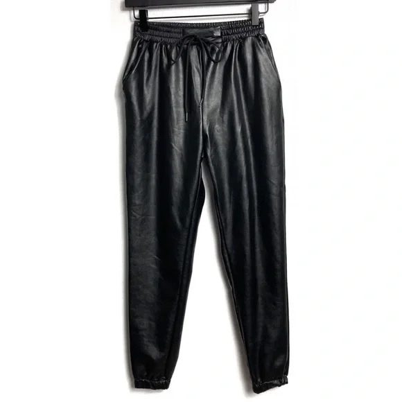 21 SAINTS BLACK FAUX LEATHER JOGGER PANTS - Picture 1 of 6